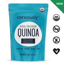 Load image into Gallery viewer, Fully Cooked Organic Tri-Color Quinoa (2 LB Pouch)